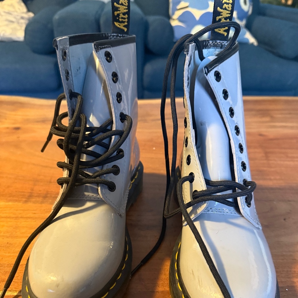 Patent grey leather  Doc Marten boots